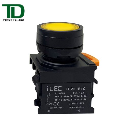 Nut-nhan-co-den-ILEC-IL22-BDF-M10-Y-O22-mau-vang-loai-phang Nút nhấn có đèn ILEC IL22-BDF-M10-Y Ø22 màu vàng loại phẳng