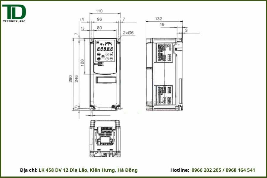 Biến tần FUJI MEGA FRN0085G2S-4G chính hãng giá tốt cho hệ thống công nghiệp 2 Kích thước biến tần FUJI MEGA FRN0085G2S-4G