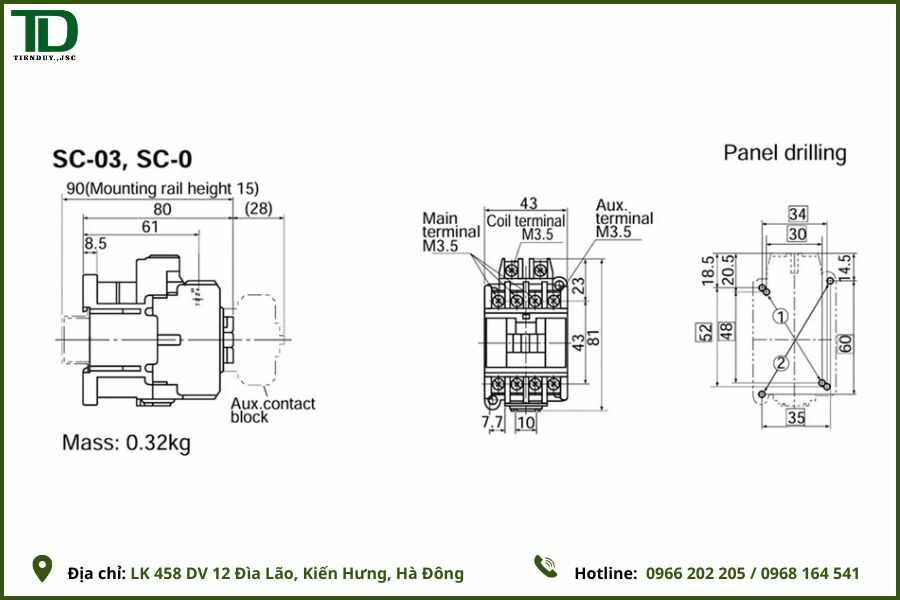 Thông số kỹ thuật Khởi động từ Fuji SC-03 AC220V