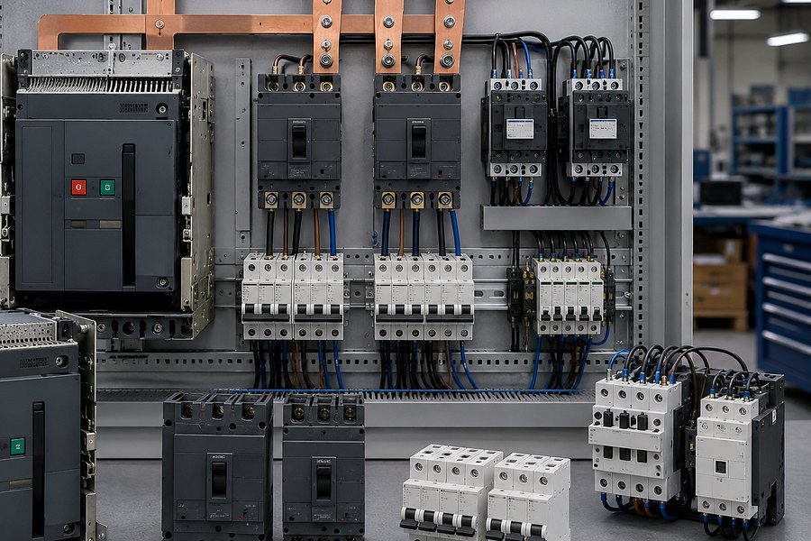 Contactor dùng để đóng cắt động cơ Thiết bị đóng cắt công nghiệp Contactor và thiết bị bảo vệ được đấu nối trong tủ điều khiển động cơ