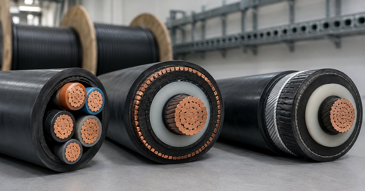Dây cáp điện công nghiệp hạ thế và trung thế Mặt cắt cáp điện công nghiệp hạ thế nhiều lõi và cáp trung thế có màn chắn