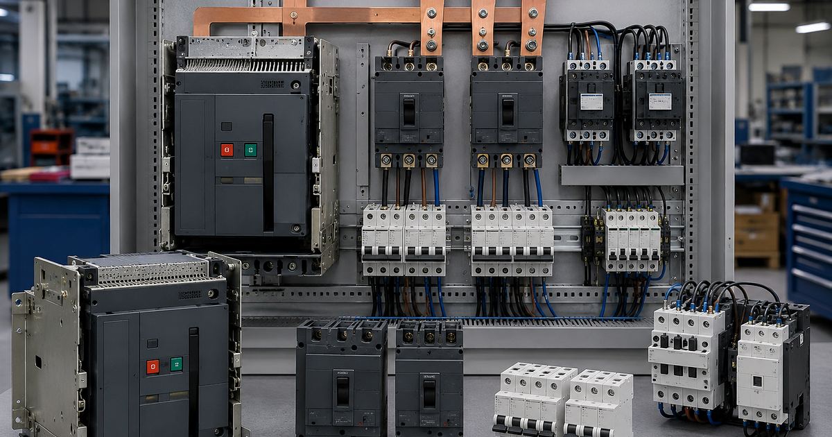 Thiết bị đóng cắt công nghiệp trong tủ điện ACB, MCCB, MCB và contactor được bố trí trong tủ điện công nghiệp