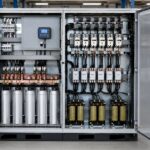 Tủ tụ bù công nghiệp gồm bộ điều khiển, contactor, tụ điện và cuộn kháng